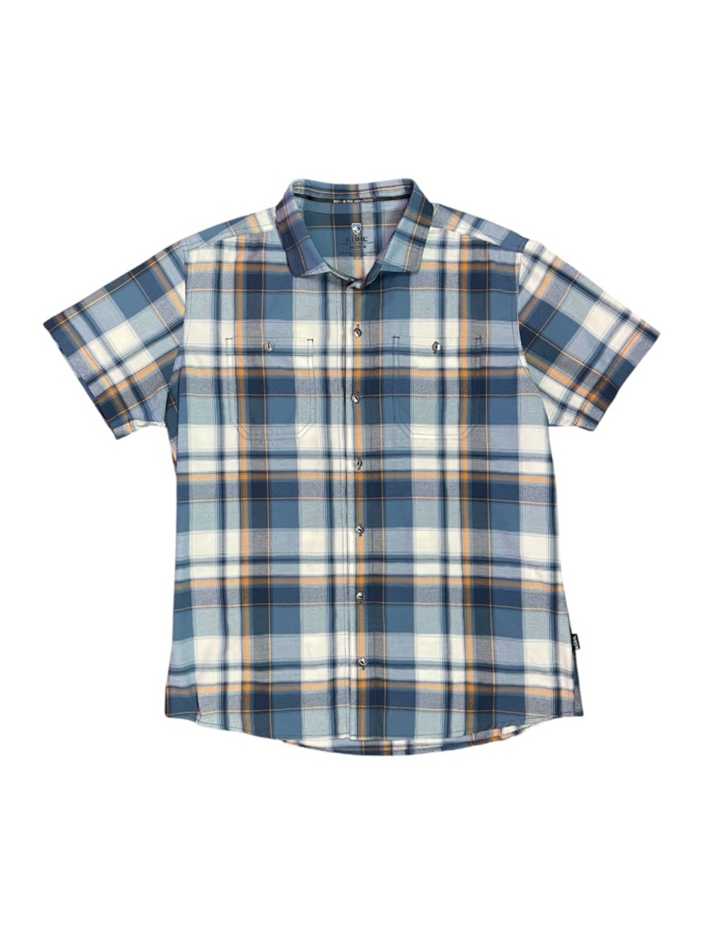 KÜHL STYK Short Sleeve Plaid Shirt Blue Orange UPF 30 Men’s‎ Medium